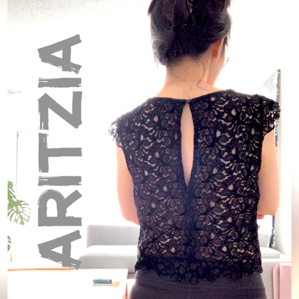 Aritzia Black Lace Top with Sheer Lace Back